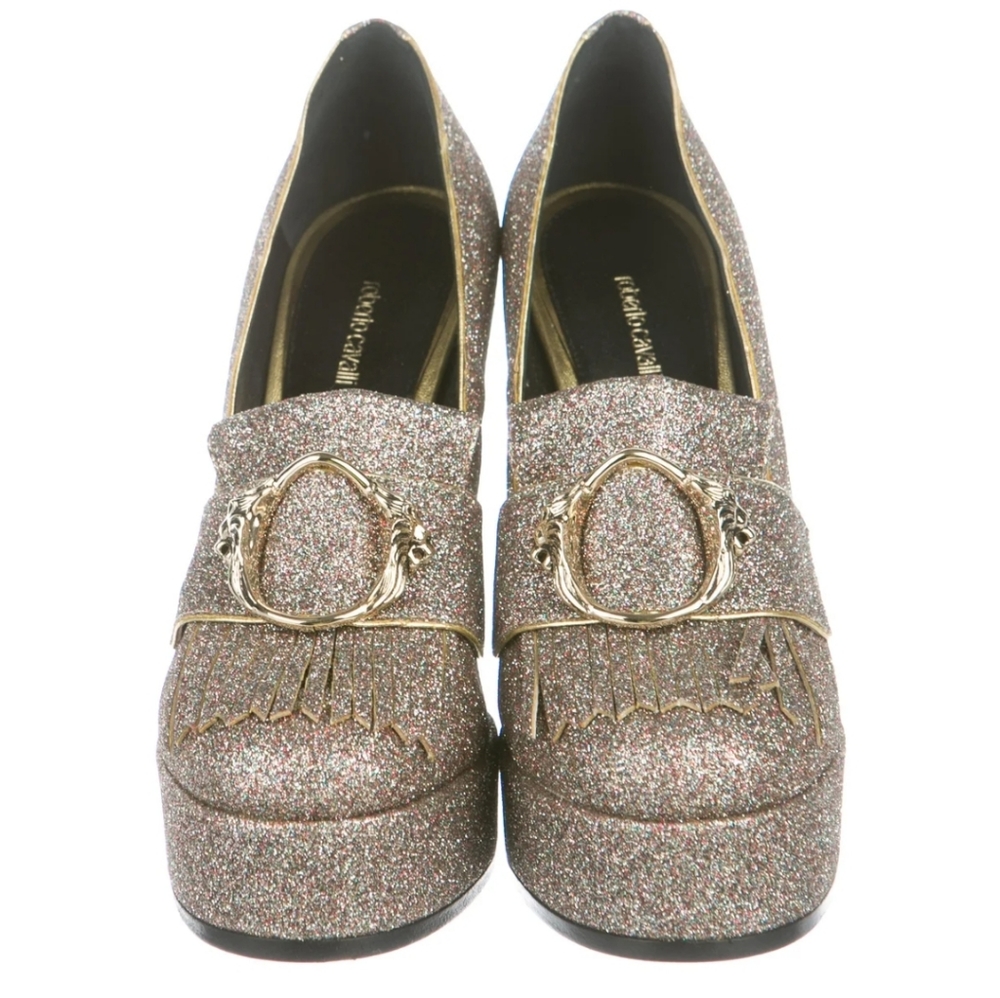 NEW Roberto Cavalli glitter chunky loafers sz 7.5 - Picture 3 of 5